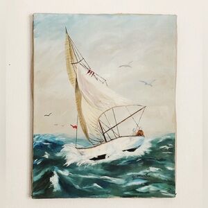 Vintage Sailing Couple Canvas Painting - SIGNED - Montauk